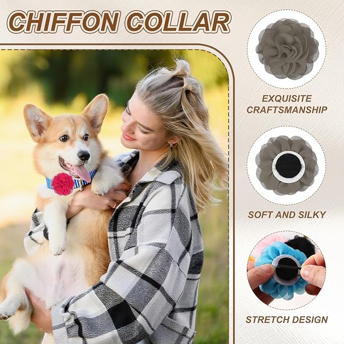 Dog Collar Flowers, Pet Flower Charms Soft Chiffon Cat Collar Bow Tie Floral Grooming Supplies, Intended for Dog