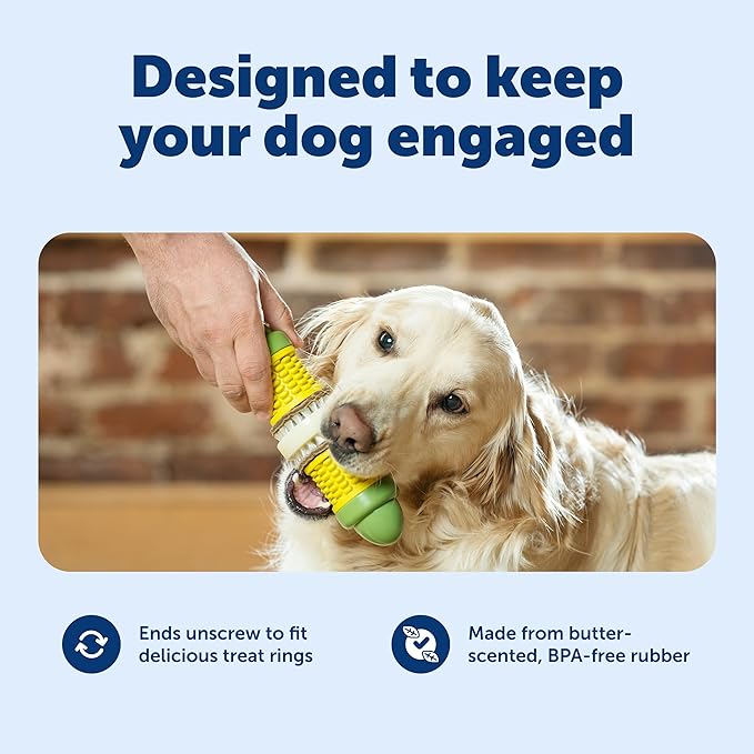 PetSafe Busy Buddy Cravin' Corn - Adjustable Slow Feeder Toy with Refillable Treat Rings - Cleans Teeth & Gums, Cures Boredom & Slows Down Eating Habits - Medium/Large - for Dogs 50+ lb