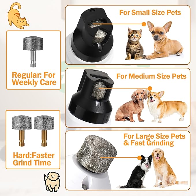 BABORUI Dog Nail Grinder Quiet, 5-Speed Pet Nail Grinder with Cooling Sponge & 3 Grinding Heads for Large Medium Small Dogs/Cats, Rechargeable Nail Trimmer with LED Light, Paws Grooming Smoothing Tool