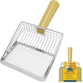 Metal Cat Litter Scoop with Holder, Heavy Duty Cat Scooper for Litter Box, Large Deep Sifter Shovel with Dual-Hole Design (10mm/5mm) for Pellets, Pine & Clay, Non-Stick Scraping Edge, Yellow