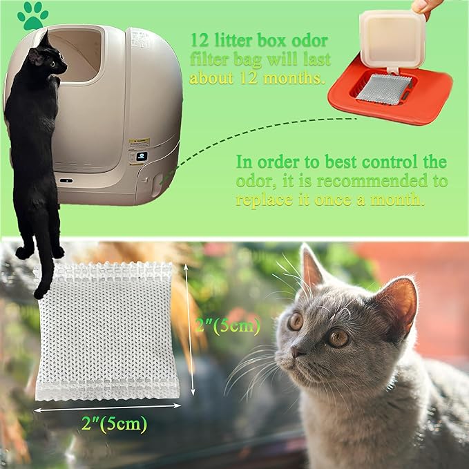 12 Pack Odor Eliminator for PuraMax Self-Cleaning Cat Litter Box, Natural Activated Charcoal Filters Refills, Cat Toilet Odor Control Replacement for Automatic Litter Box