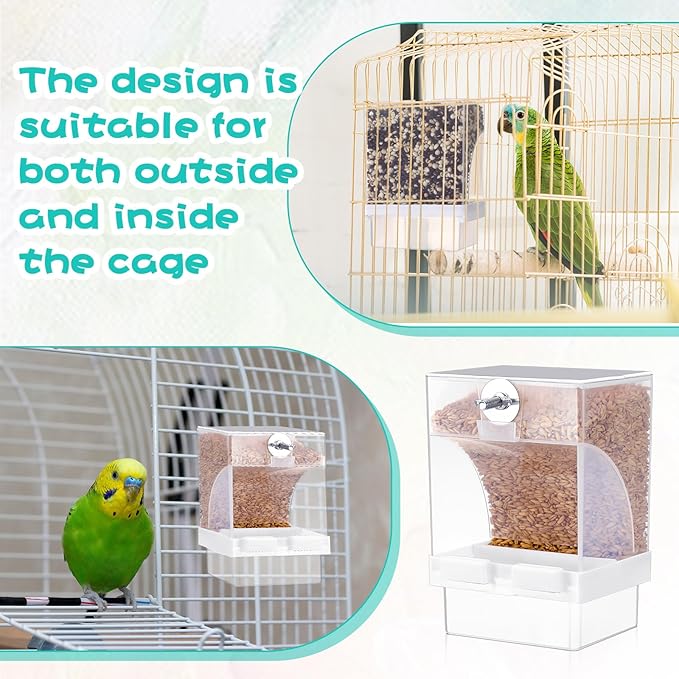 GlikCeil 8 Pcs No Mess Bird Feeder Parrot Automatic Feeder Bird Seed Container Water Dispenser for Parakeet Seed Food Container Cage Accessories for Canary Cockatiel Finch