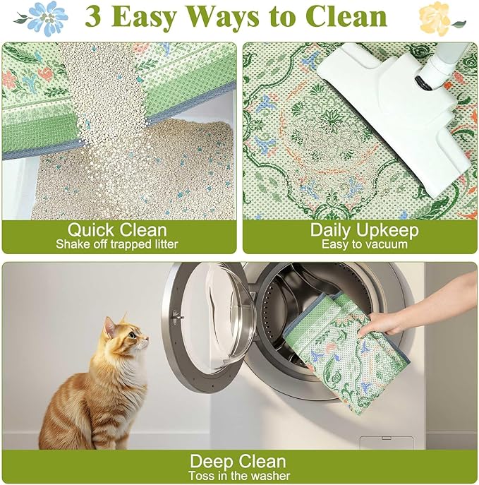 Unicorn Catcher 47X35in Cat Litter Mat Machine Washable Soft 3D Air Mesh Litter Box Rug Non-Slip Backing Quick Dry Scatter Control for Paws,Bean Green