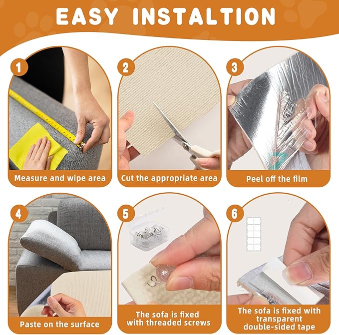 4pack Cat Scratch Couch Furniture and Wall Protector | Adhesive Cat Scratch Pad for Covering Cat Tower, DIY Climbing Cat Scratcher Couch Protector from Cat Claws Scratching (Off-White)