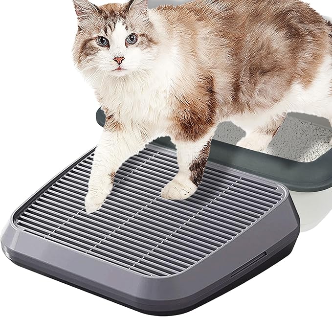 Litter Box Step Washable Cat Litter Catcher Double Layer with Filter Function, Elevated Waterproof Kitty Litter Box Ramp Mat, Easy to Clean, Sturdy Indoor Pedal Stool Ideal for Kitten & Elderly Cats