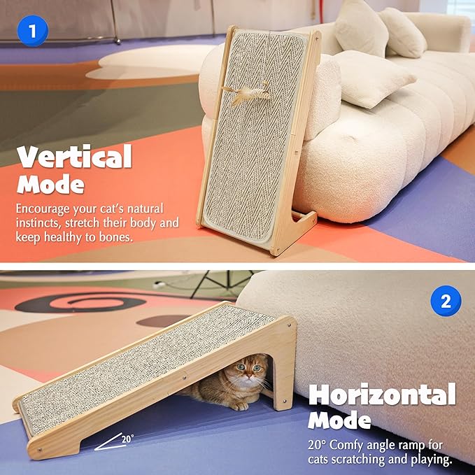 PETKARAY Cat Scratcher, Sisal Scratching Ramp, L Shape Cat Scratch Pad for Indoor Cats, Wall Furniture Protector Large Size