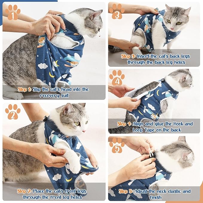 SlowTon Cat Recovery Suit - Cat Onesie for Cats After Surgery Female Male, Kitten Clothes Cats Surgical Spay Suit Abdominal Wounds, E-Collar Alternative Bodysuit Shirt Anti-Licking (Navy, L)