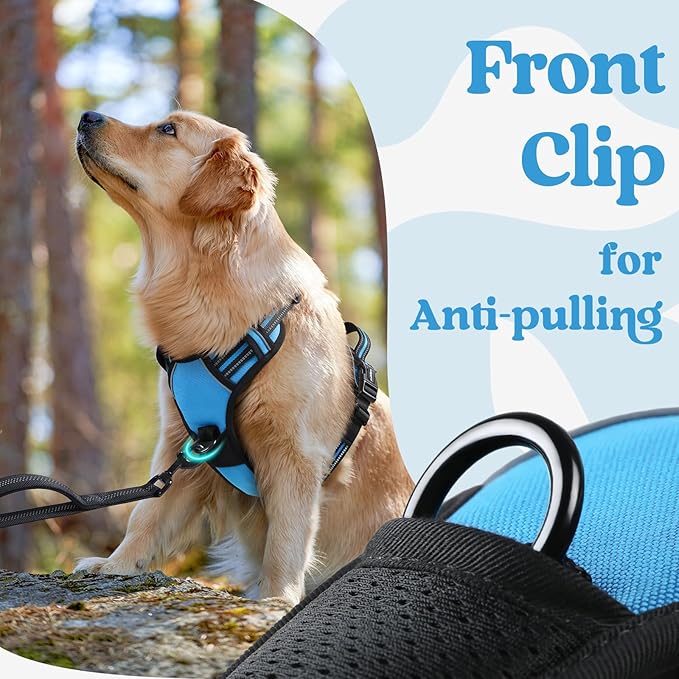 rabbitgoo Dog Harness Medium Sized, No Pull Pet Harness with 3 Buckles, Adjustable Soft Padded Vest with Control Handle, Walking Reflective Pet Vest for Medium Dogs, Sky Blue, M