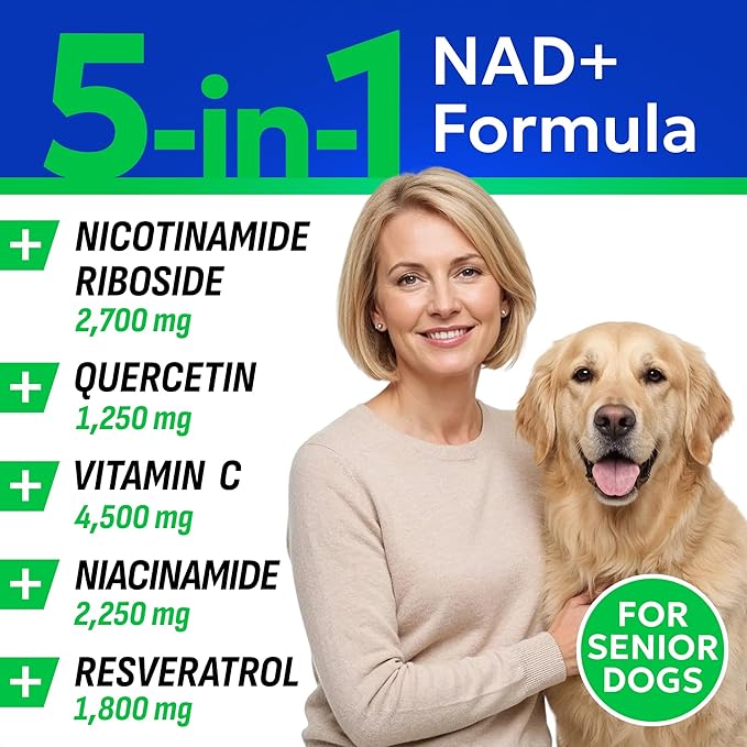 BARK&SPARK NAD+ for Dogs - Advanced Longevity Formula for Healthy Aging - Resveratrol, Quercetin & Nicotinamide - NMN Alternative for Senior Dog Vitality & Brain Health - Peanut Butter - 90 Ct