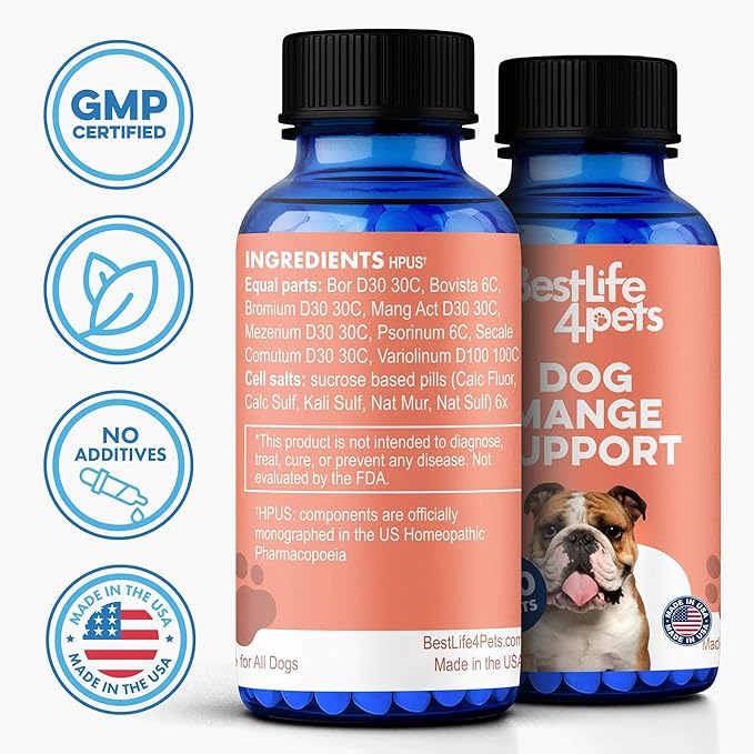 Dog Mange Support and Natural Dog Itching Relief for Canine Coat Issues & Puppy Mange, Soothes Dry Itchy Scaly Skin, Welts & Scabs - Helps Restore Fur Loss (Easy Use 400 Tiny Pills)