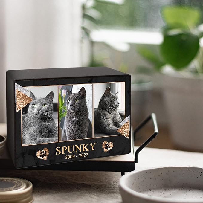 Custom Pet Keepsake Urns for Cats, Wooden Box for Pet Ashes with Photo for Your Beloved Pets, Pet Cremation Urns as Sympathy Gifts for Pet Lovers - Small, 6" x 4" x 2.75" Pet Urn (Spunky)