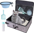 Travel Litter Box for Cats in Car with Lid and Cat Litter Scoop,Portable Cat Litters Case with a Bowl and 10 pcs Disposable Liner Bags,Leak-Proof and Collapsible