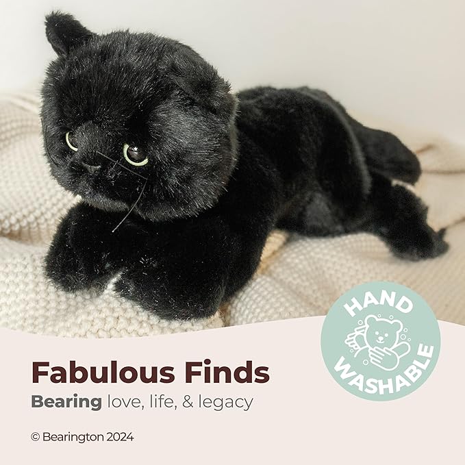 Bearington Jinx Black Cat Plush - 15" Realistic Cat Stuffed Animal with Soft Fur and Lifelike Details for Toddlers - Kitty Stuffed Animals for Girls - Adorable Cuddly Plush Toy Gift for Kids