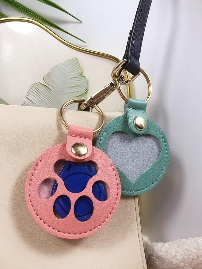 Pet Hair Storage Keychain, Dog Cat Fur Container Collector Keepsake, PU Leather Memorial Keyring, Collar Bag Charms