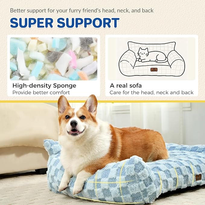 Cat Bed Cat Couch for Puppy and Kitten, Fluffy Pet Sofas Medium Dog Sofa Bed, Supportive Cats Sofa for Indoor Cats, Washable Cover & Non-Slip, 32 inch, Blue