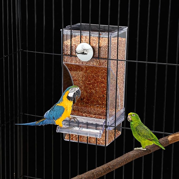 Jingmore 4 Pcs No Mess Small Bird Feeder Parakeet Water Dispenser Set Automatic Clear Parakeet Feeder Acrylic Watered Cage Accessories for Canary Budgie Lovebirds Finches(Green)