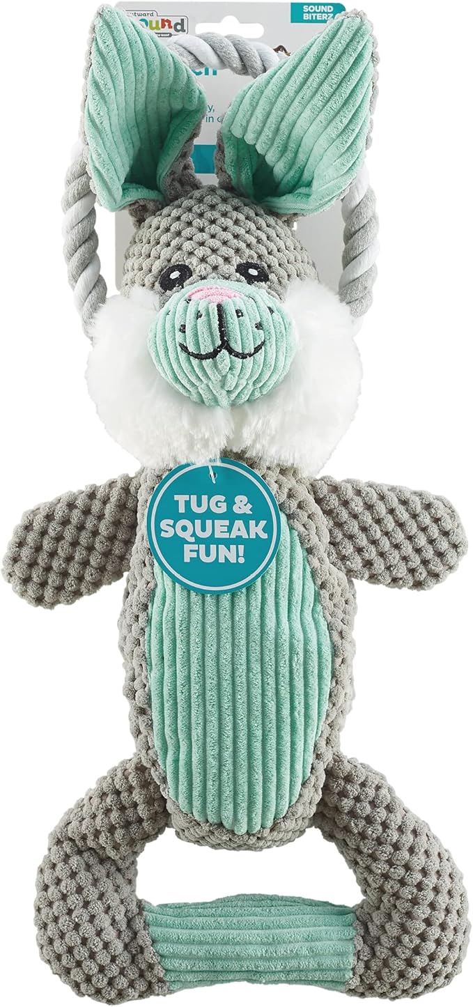 Outward Hound Scrunch Bunch Bunny Interactive Plush Squeaky Dog Tug Toy