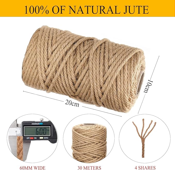 Natural Sisal Rope for Cat Scratcher - 100ft x 1/4" Durable Hemp Rope & Twine Cat Toy with Catnip, Includes Free Silvervine Sticks, Eco-Friendly for Cats & Kittens