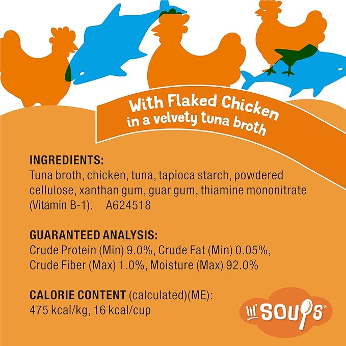 Purina Friskies Natural, Grain Free Wet Cat Food Lickable Cat Treats, Lil' Soups Flaked Chicken - (Pack of 8) 1.2 oz. Tubs