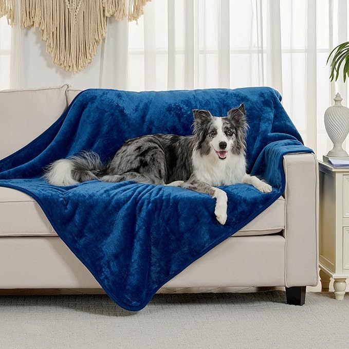 Waterproof Blanket for Bed Couch Sofa, Soft Liquid Pee Proof Pet Blanket for Dog Puppy Cat, Reversible Sherpa Fleece Furniture Protector (Navy Blue, 60x80 inches)