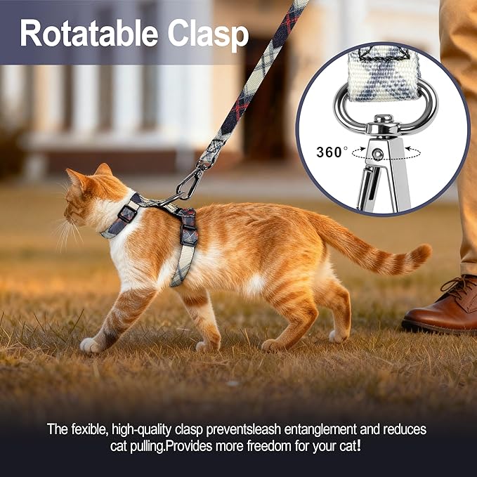 Cat Harness and Leash Set, 3-in-1 Escape Proof Adjustable, Comfortable Soft Lightweight, Safe, Easy to Wear, Walking Travel Kitten Harness for Small Medium Cats (Army Green)