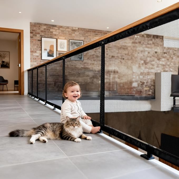 Banister Guard Safety Net 15 x 3 ft, Child and Pet Protection for Balcony and Stair, Black