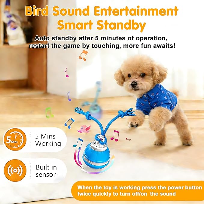 Interactive Dog Toys,Dog Ball Toy with Squeaky Birdsong Sound and Stimulation,Automatic Motion Activated Dog Toy for Boredom,Indoor Outdoor Pet Exercise Toy for Small/Medium Dogs(Blue)