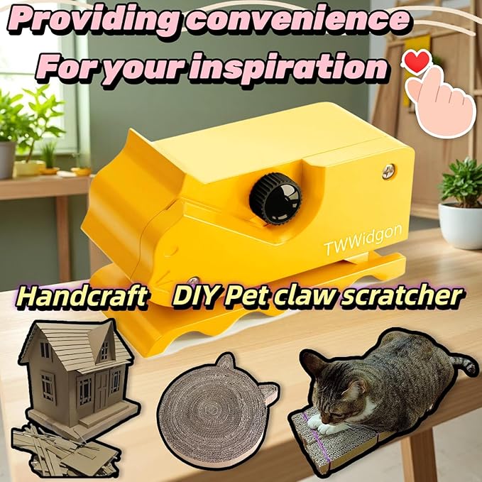 Cardboard Cutter for Cat Scratchers,Includes 10 Blades,3m nylon reusable strap,Non 3D Printed,DIY Cat Scratchers Cardboard Strip Tool,,Cardboard Cutting Machine for Cat Lovers (Yellow, Non-3D Printed)