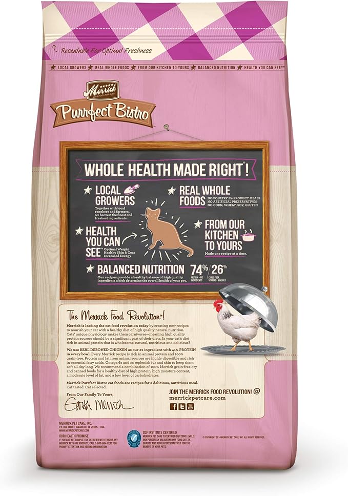 Merrick Purrfect Bistro Premium Grain Free Natural Dry Cat Food For Young Cats, Healthy Kitten Food Recipe - 4 lb. Bag