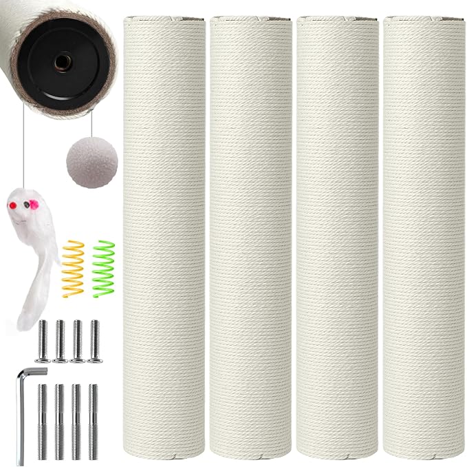 Cat Scratching Post Replacement Pole, 15.75" H, Sisal Pole Replacement Cat Tree Post Indoor, Small Size, with M8 Screws Beige (4PCS)