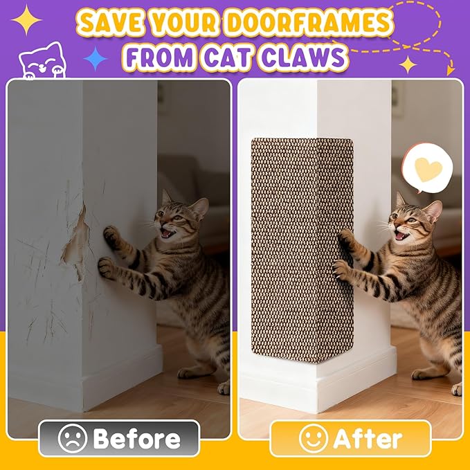 Wall Cat Scratcher for Indoor Cats,19.6x9.8”Corner Cat Scratcher,Cat Scratch Pad Furniture Protector for Door & Wall,Couch, Durable Cat Scratching Board Easy Mount (Deep Brown, 19.6”x9.8”)