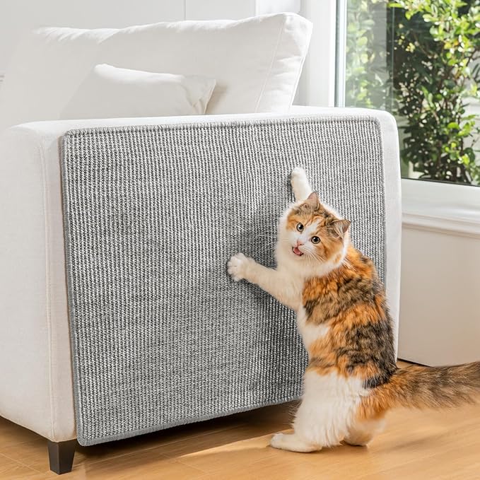Conlun Cat Scratcher Mat,Natural Sisal Cat Scratch Pad with Hook&Loop Tape,Horizontal Floor Kitty Scratching Pads Rug for Indoor,Pet Furniture Protector for Couch&Carpets&Sofas, Large, Grey