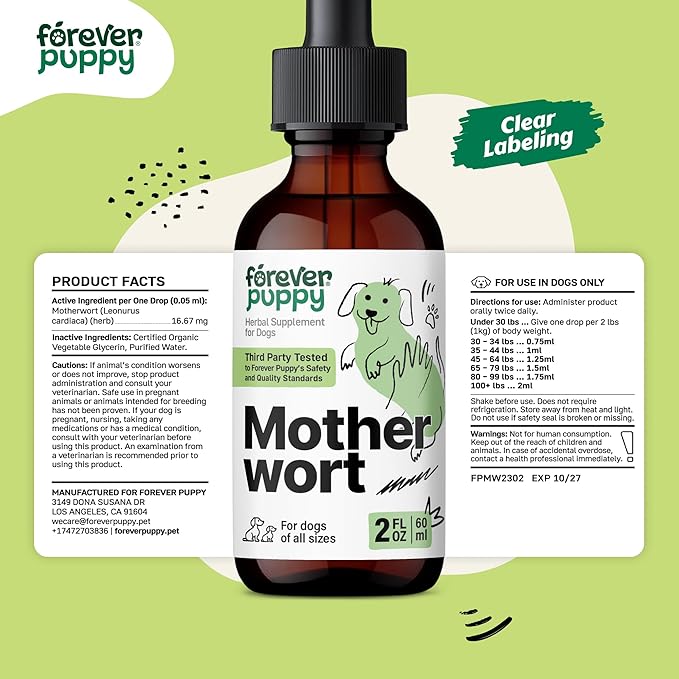 Forever Puppy Motherwort Drops for Dogs - Heart Support - Motherwort Herb Extract Supplement - Liquid Dog Vitamins and Supplements - Sugar & Alcohol-Free - 2 fl oz