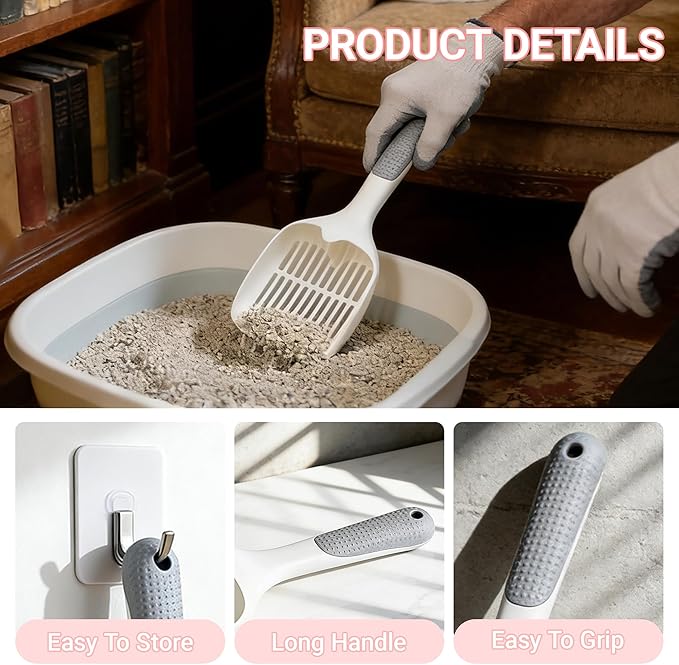 Cat Litter Scoop,Long Handle,Deep Shovel with Comfort Handle for Clumping,Pellets Litter Box