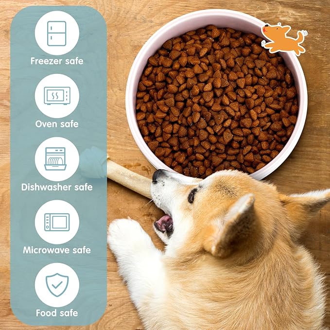 Maxcheck 2 Pcs 5 Inch Ceramic Dog Bowls Dishes for Small Dogs Cute Cartoon Pattern Puppy Cat Bowls Heavy Food Water Dishes for Pets Feeding Travel, Dishwasher Safe Microwave Safe (Gray)
