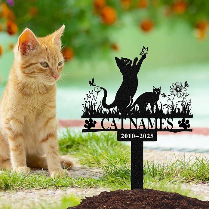 Personalized Memorial Marker for Departed Feline Friends, Handcrafted Cat Grave Stone