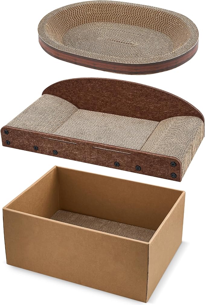 Avont Cat Scratcher Set, 3 Pcs Cardboard Cat Scratchers for Indoor Cats Durable Corrugated Cardboard Scratch Board Bed Lounge Box Toys for Kittens, Furniture Protector for Couch