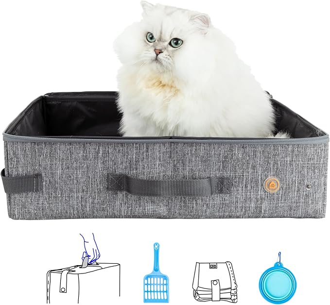 Travel Light with Covered Portable Cat Litter Box Without Any Mess. Ultra-Lightweight, Stop Lugging a Hard Litter Box. Keep Everything Contained. Ideal for Hotel Stays, Car Trips, Flights