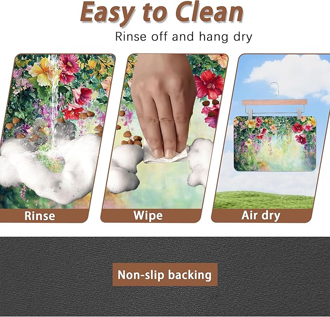 Abstract Spring Flowers Dog Food Mat for Floors,Blossom Ivy Colorful Absorbent Pet Food and Water Bowl Mats,Non-Slip Pet Feeding Mat,Pet Supplies 12" x 20"