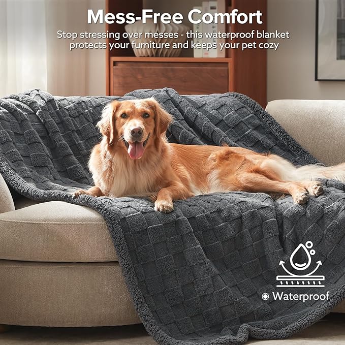 GASUR Waterproof Dog Blankets for Large Medium Dogs, Dog Blanket for Couch Bed, Fleece Pet Blanket for Furniture Sofa Protector, Soft Pet Throw Blankets for Crate Car Outdoor, Washable, 40"x50",Grey