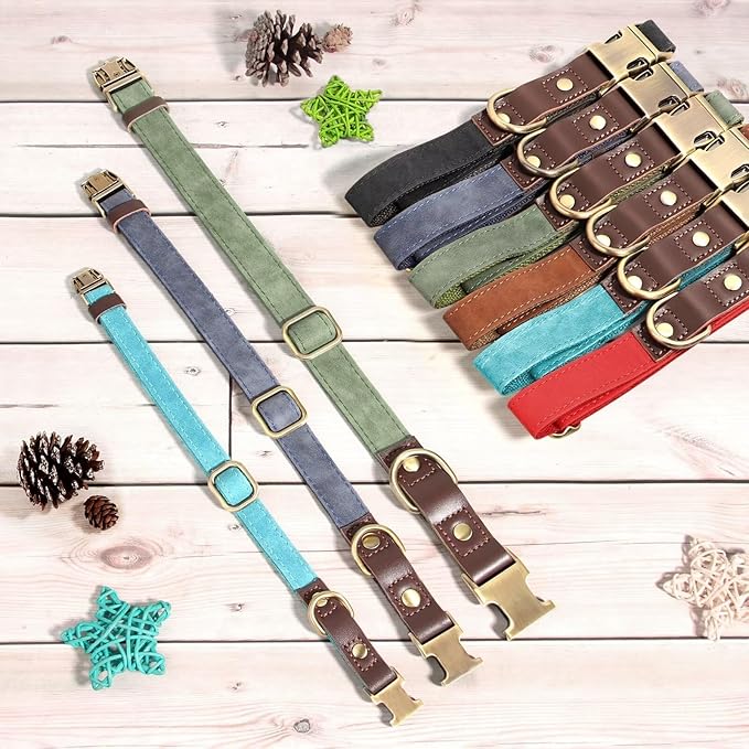 Didog Soft PU Leather Dog Collars for Medium Dogs,Classic Adjustable Dog Collars with Quick Release Metal Buckle,Easy Clean and Comfortable with Nylon Lining,Black,M Neck 14-19"