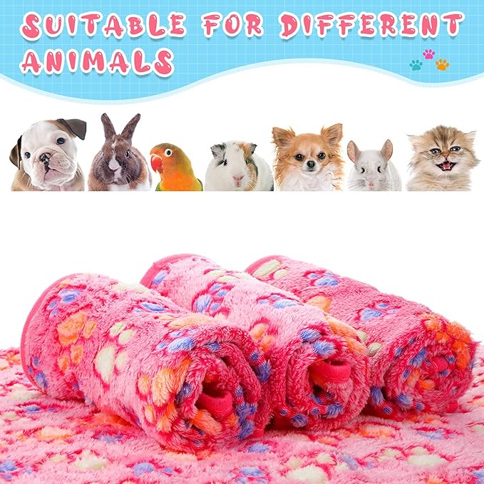 Tatuo 4 Pcs Dog Blanket for Pet Puppy Teething Toys Paw Print Fleece Blanket for Pet Cat Soft Warm Sleep Mat Guinea Pig Cage Mat (Medium(30 x 20.5 Inch),Pink)