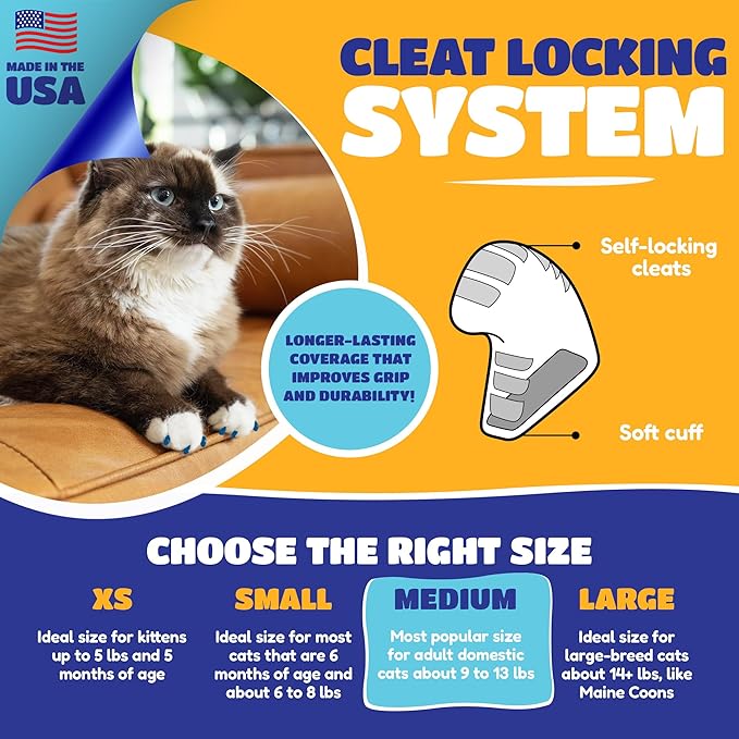 Soft Claws Nail Caps for Medium Cats – (40 Caps, Pride) - Made in USA - Veterinarian-Developed | Protects Furniture & Skin - Easy to Apply, Long-Lasting Anti-Scratch Soft Cat Claw Covers