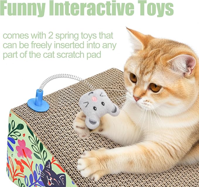 WUWEOT 2 in 1 Cat Scratching Board, Removable Cardboard Scratching Pad, Large Cat Lounge Sofa with Detachable Toy for Indoor Cats to Rest, Grind Claws and Play