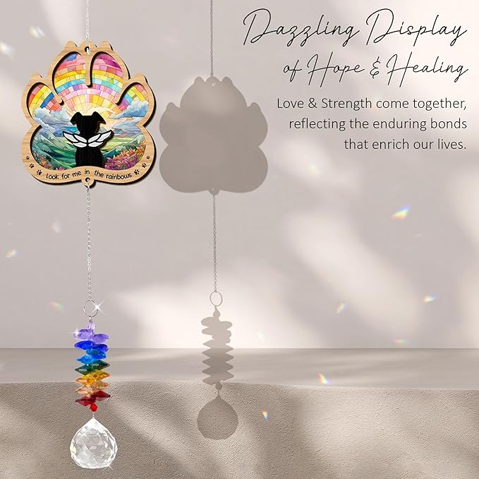 2 Layered Ornament Suncatcher - Rainbow Bridge Memorial Suncatcher - Pet Sympathy Keepsake - Paw Ornament for Loss of Dogs - Mother's Day Father's Day Christmas Birthday Gifts for Dog Lover