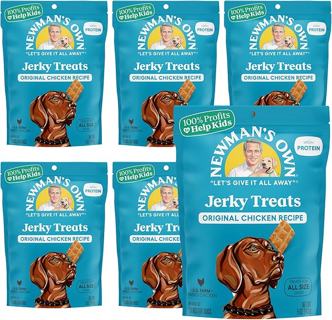 Newman's Own Chicken Jerky Dog Treats, 5 oz Bag (Pack of 6) — High Protein, Grain Free, US Farm-Raised Chicken as First Ingredient, Chewy Wholesome Training Rewards