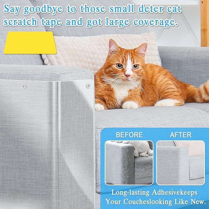 Anti Cat Scratch Furniture Protector - Thickened Vinyl Single-Sided Sticky Couch Protector for Cats Dogs, Flexible Couch Corner Guard Under Cats Claw, Cat Scratch Deterrent Tape, 130"x9.4"