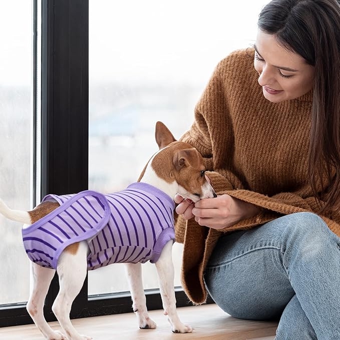 Dog Recovery Suit, Surgical Recovery Suit for Male Female Dogs Cats Spayed Onesie After Surgery, Dog Post Surgery Suit Anti Licking & Biting Surgical Shirt with Pee Hole，Purple XX-Large
