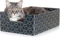 Purrfect Cat Box Modern Cat Box Lounger with Peek-a-Boo Cutout | Premium Corrugated Cardboard Cat Bed for Sleeping and Relaxation | Interactive Board Box for Indoor Kittens and Small Pets, Blue