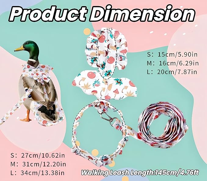 Chicken Diapers for Hens, Roosters, Diapers for Ducks with Walking Leash, Reusable Pet Duck Diapers Chick Clothes Waterproof Poultry Nappies for Geese Pet Ducks Chicken-Mushroom, S